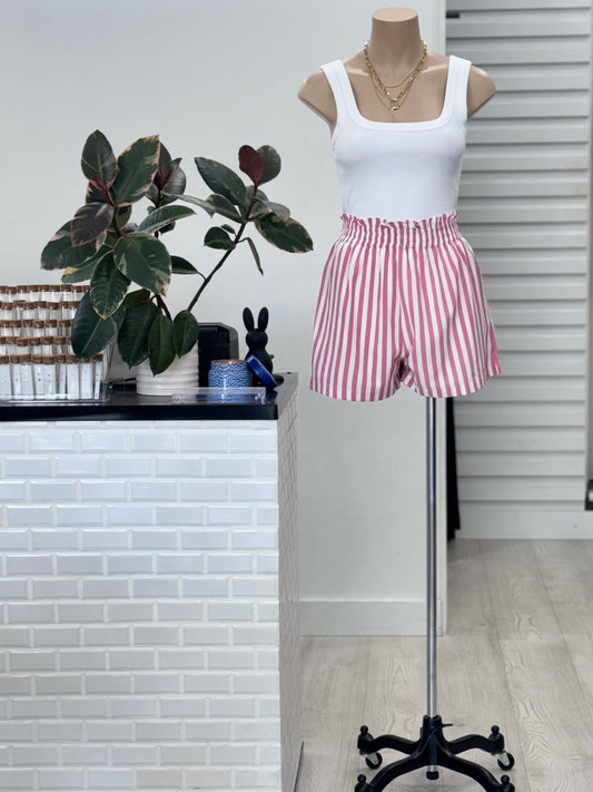 The Bree Shorts - Pink and White Stripe