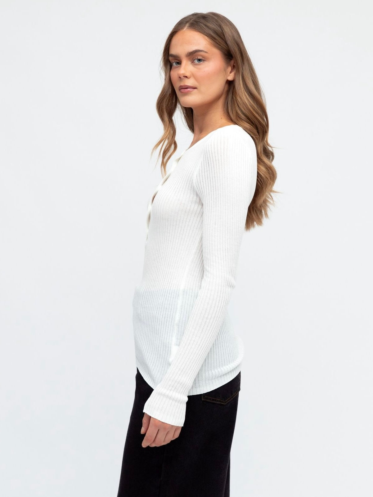 The Henley Knit Top - white