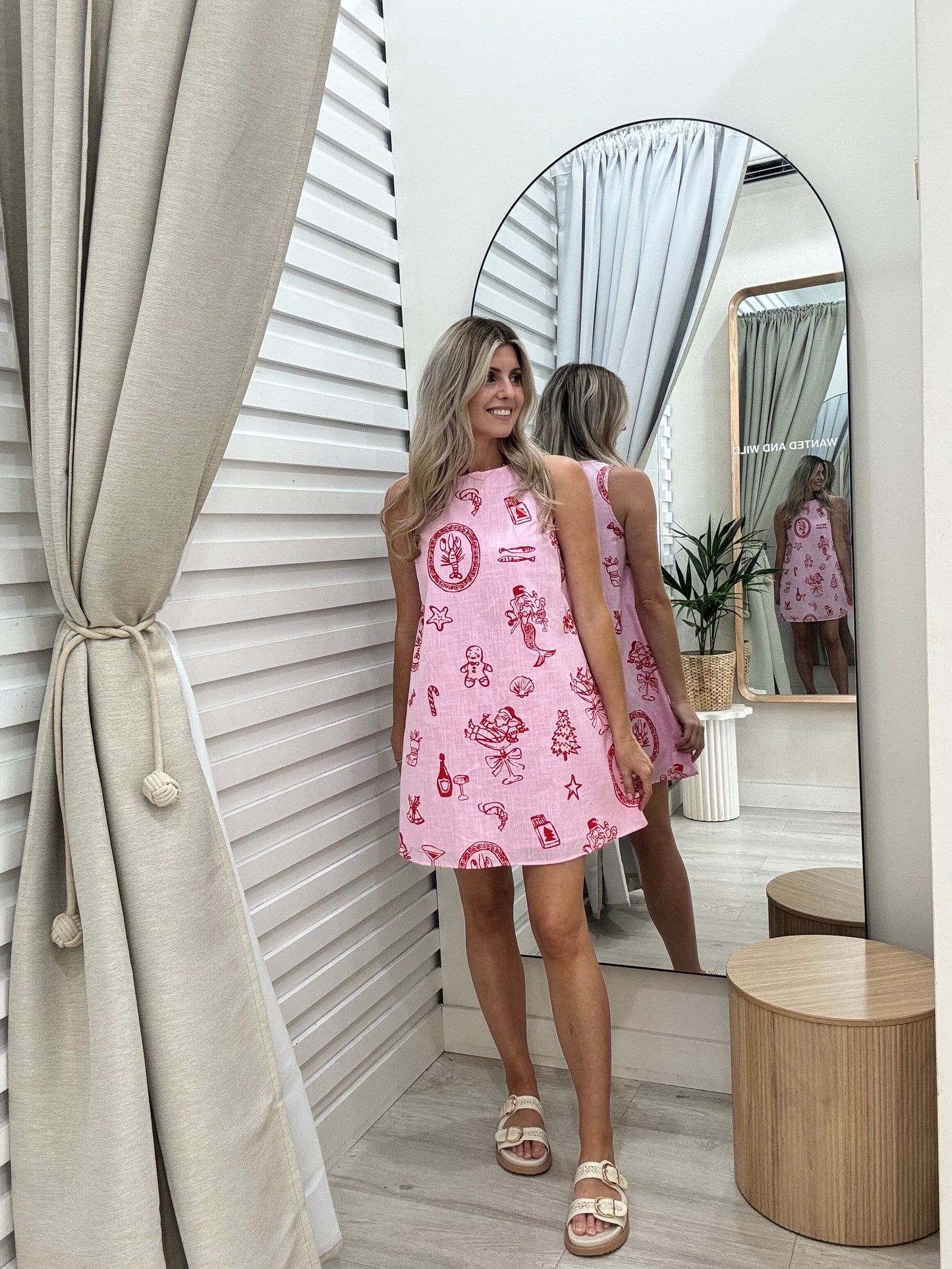 The Christmas Mini Dress -  Pink and Red