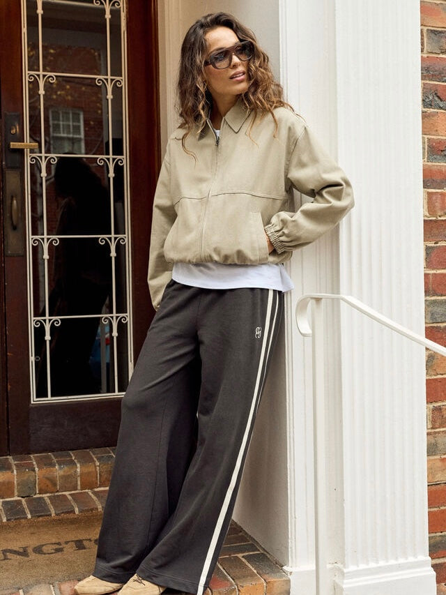 Gigi Wide Leg Terry Track Pants - Vintage Black