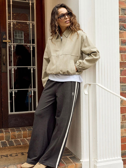 Gigi Wide Leg Terry Track Pants - Vintage Black
