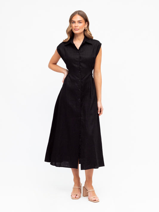 The Luxe Linen Dress - Black