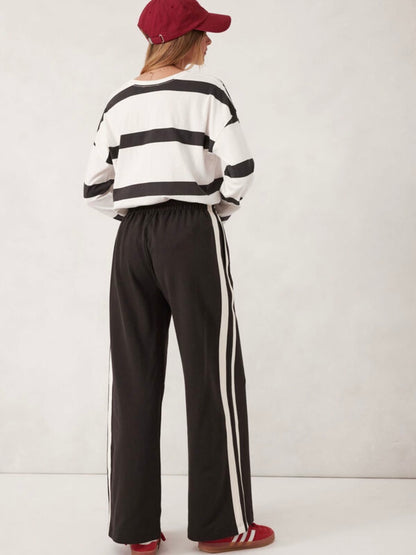 Gigi Wide Leg Terry Track Pants - Black