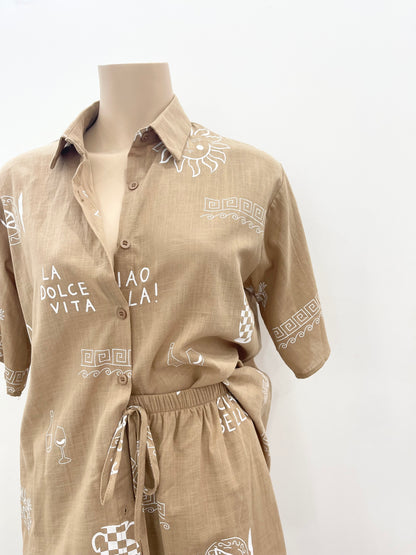 The La Dolce Vita Shirt and Shorts Set -  Taupe