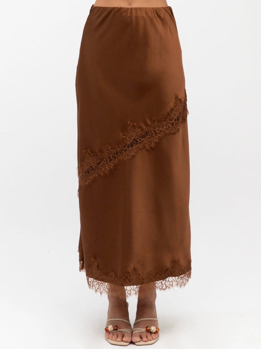 The Cleo Lace Trim Skirt - Espresso