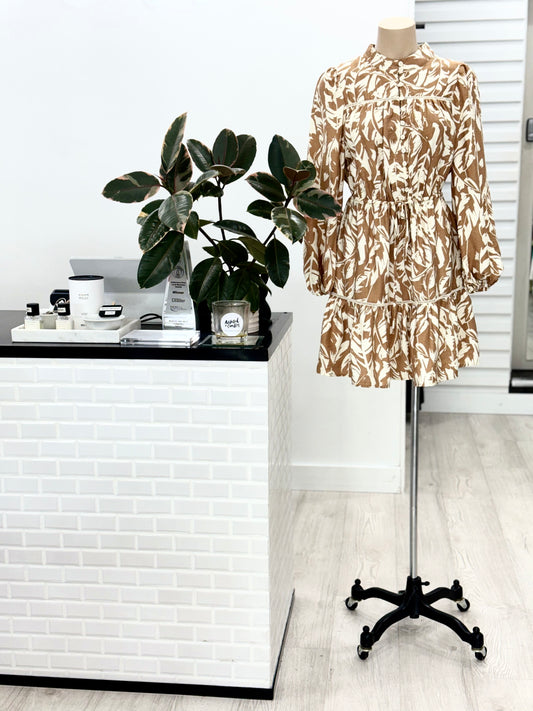 The Zinnia Mini Dress -  Tan Floral