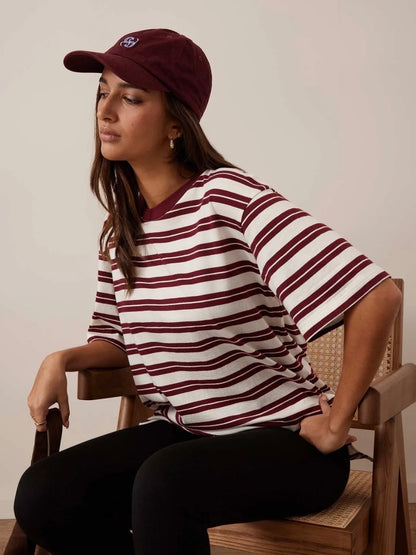 Lola Longline Tee - Burgundy / Milk Stripe