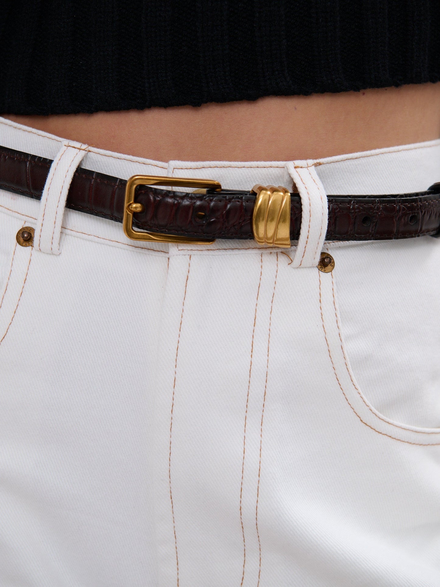 The Lesley Skinny Belt - Wine Leather