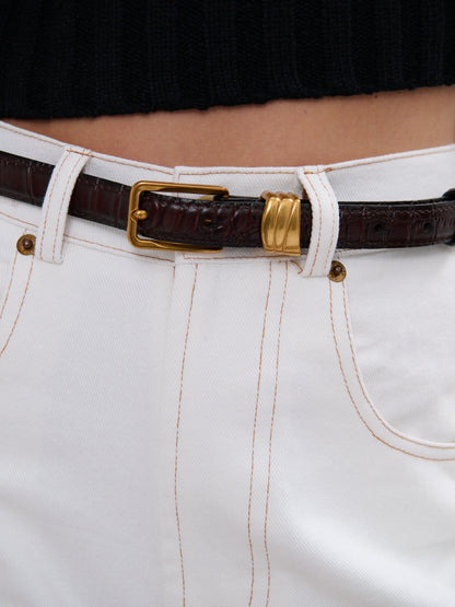The Lesley Skinny Belt - Wine Leather
