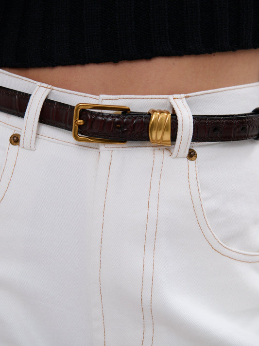 The Lesley Skinny Belt - Wine Leather