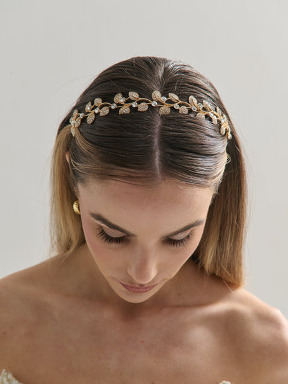 Fairy Leaf Crystal Headband - Gold