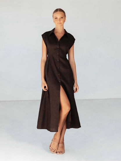 The Luxe Linen Dress - Chocolate