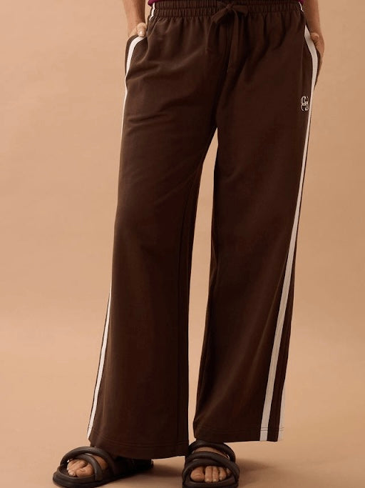 Gigi Wide Leg Terry Track Pants - Chocolate