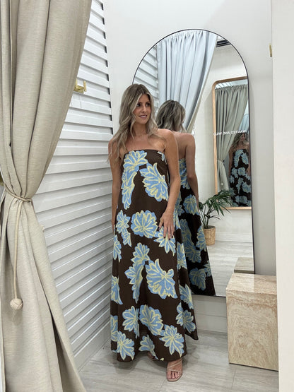 Elderflower Maxi Dress -  Choc/Blue Print