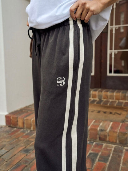 Gigi Wide Leg Terry Track Pants - Vintage Black