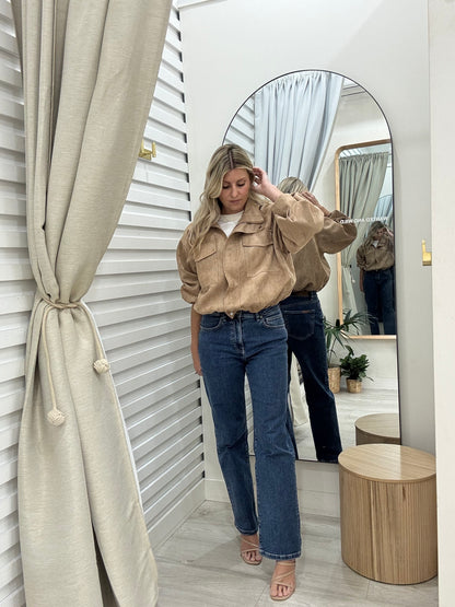 The High Neck Bomber Jacket - Beige