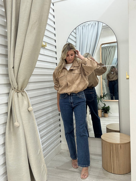 The High Neck Bomber Jacket - Beige