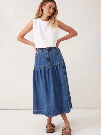 Denim Maxi Skirt - Fresh Indigo