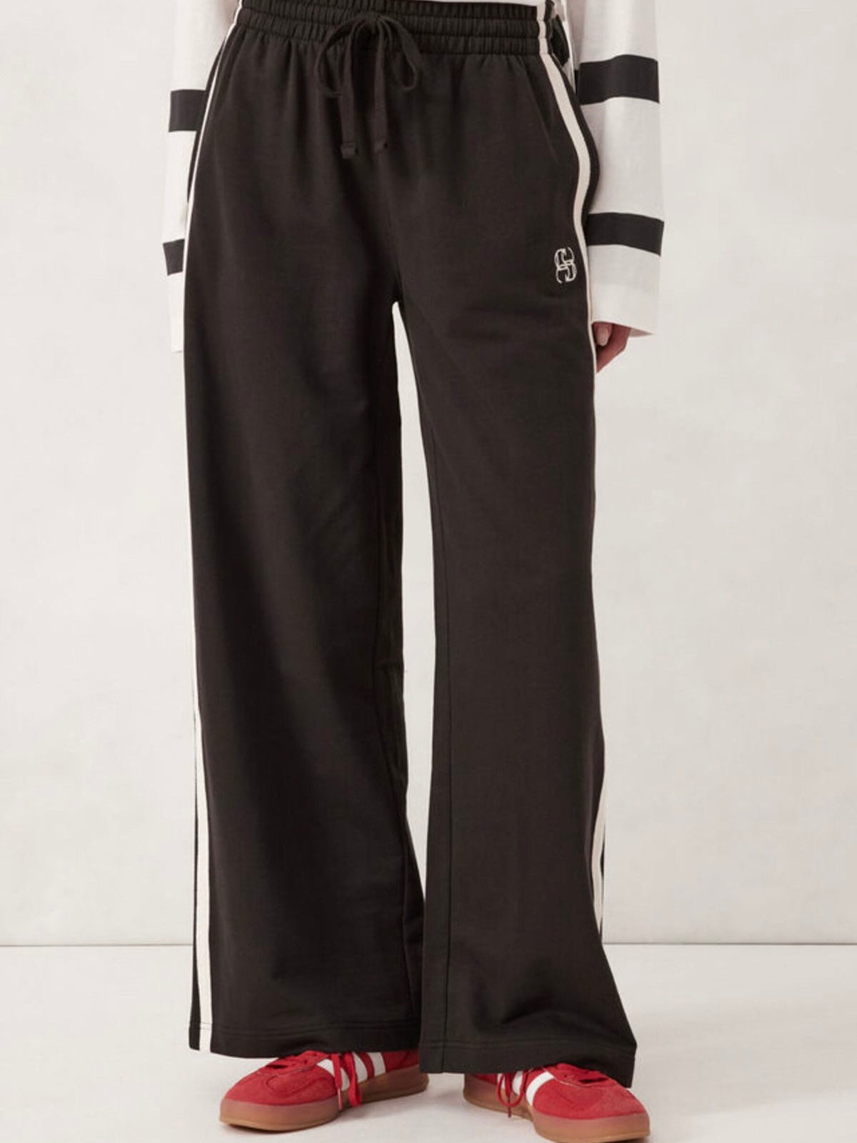 Gigi Wide Leg Terry Track Pants - Black