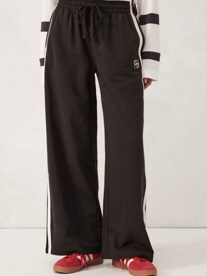 Gigi Wide Leg Terry Track Pants - Black
