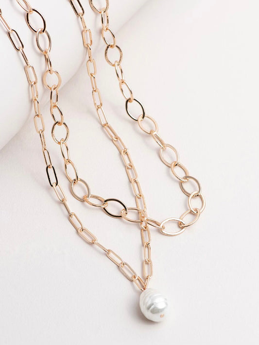Jasmin Link Pearl Drop Necklace