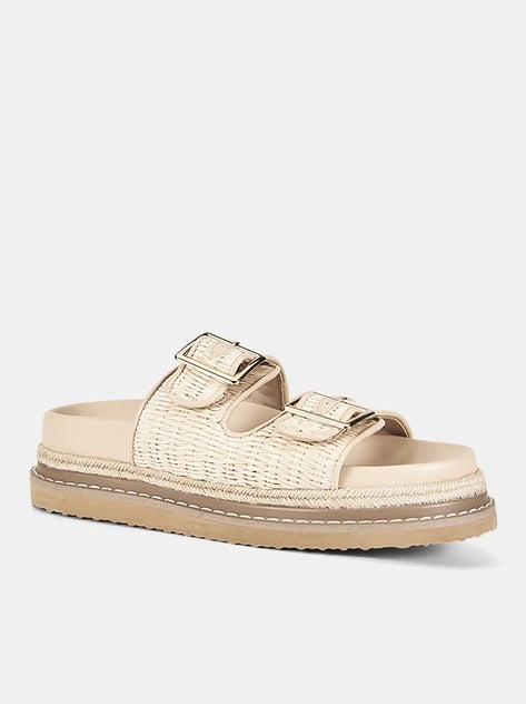 Adonis Platform Slides | Cream Raffia