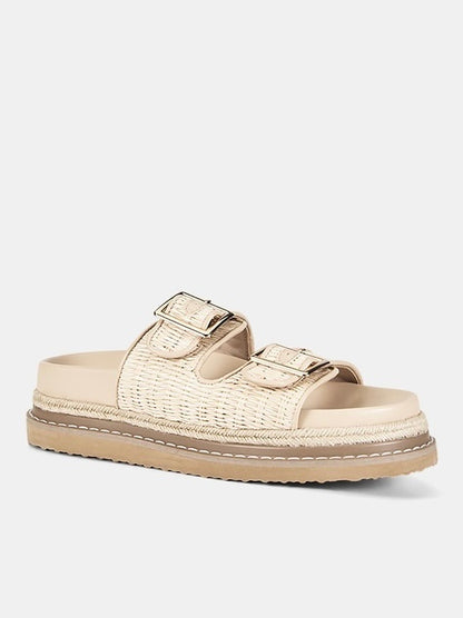 Adonis Platform Slides | Cream Raffia