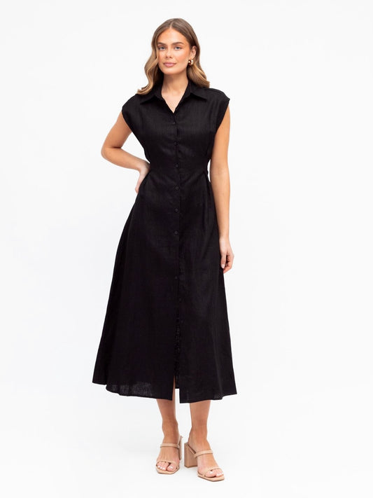 The Luxe Linen Dress - Black