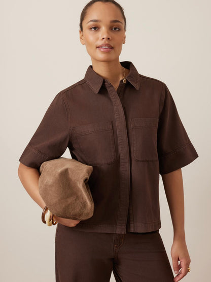 Noa Short Sleeve Denim Shirt - Chocolate