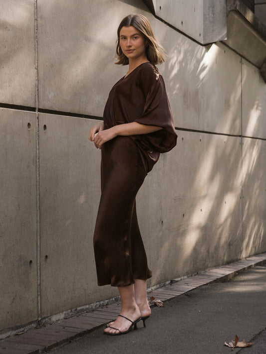 Satin Slip Skirt - Chocolate
