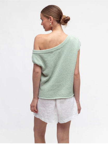 Sienna Off The Shoulder Knit Top in Mint at Wanted and Wild Back