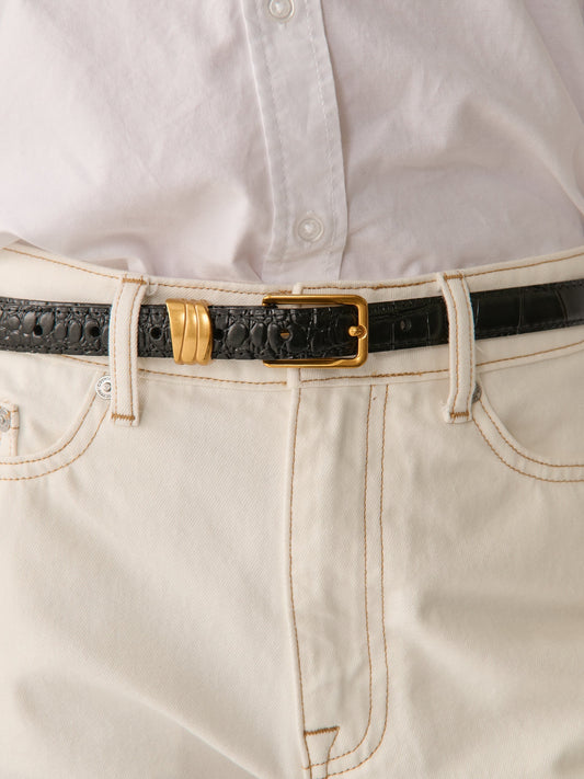 The Lesley Skinny Belt - Black Leather