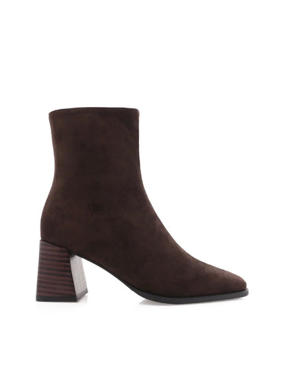 Brown suede ankle boot on a white background