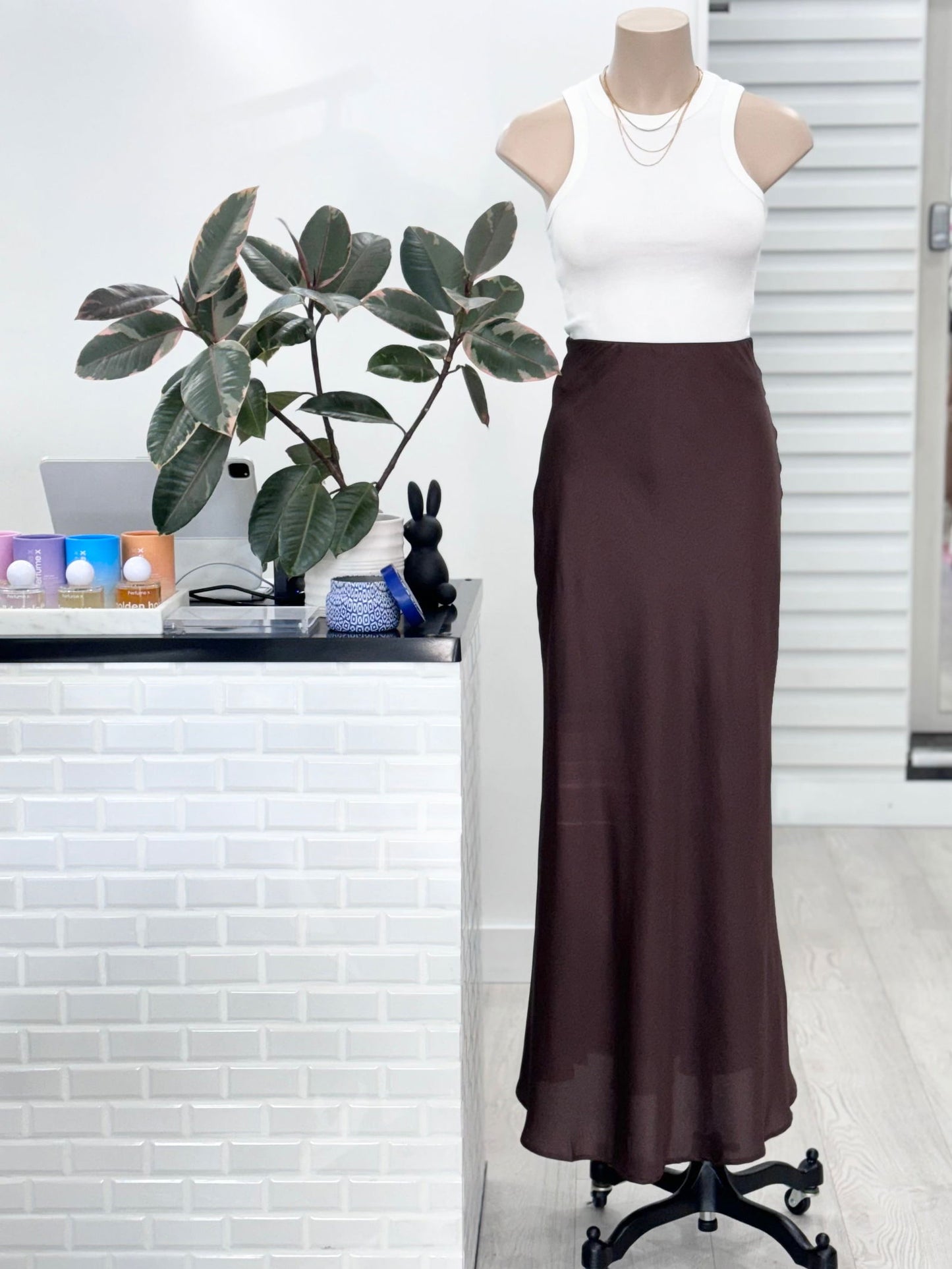 Allure Bias Cut Maxi Skirt - Chocolate - WANTED AND WILD