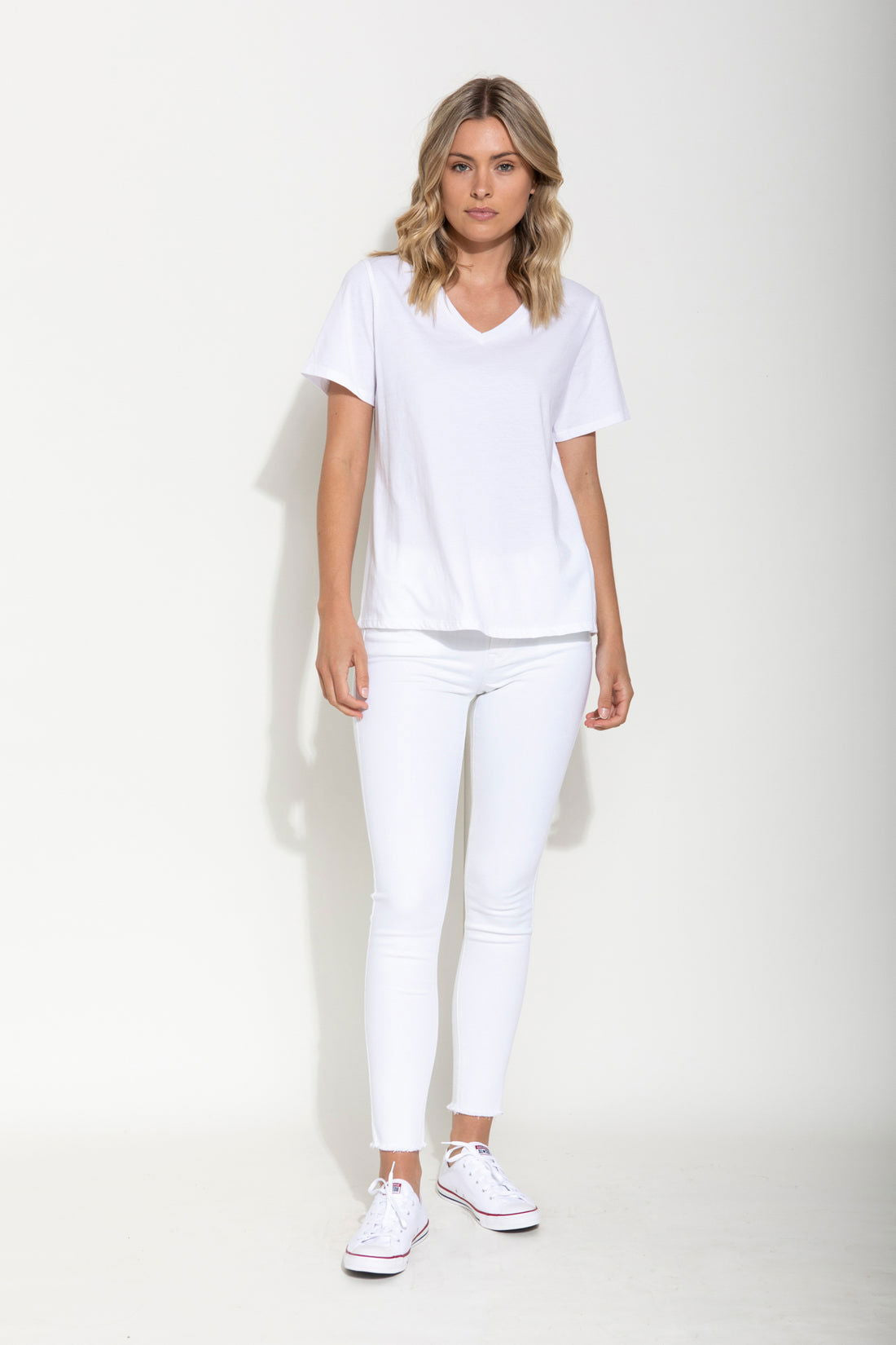 Andi V Neckline Tee - White - WANTED AND WILD