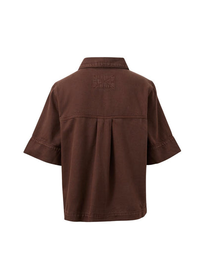 Noa Short Sleeve Denim Shirt - Chocolate