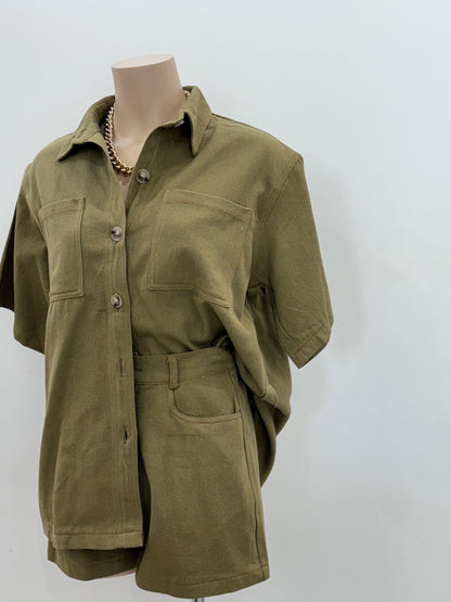 The Jude Shirt and Shorts Set -  Khaki Denim