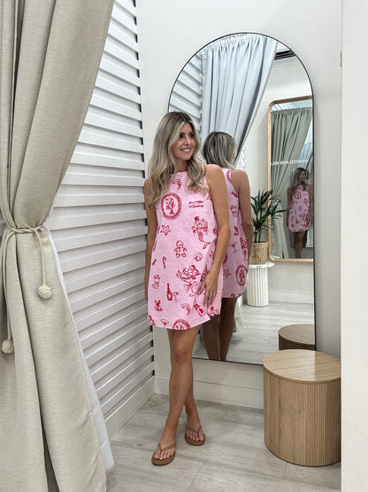 The Christmas Mini Dress -  Pink and Red