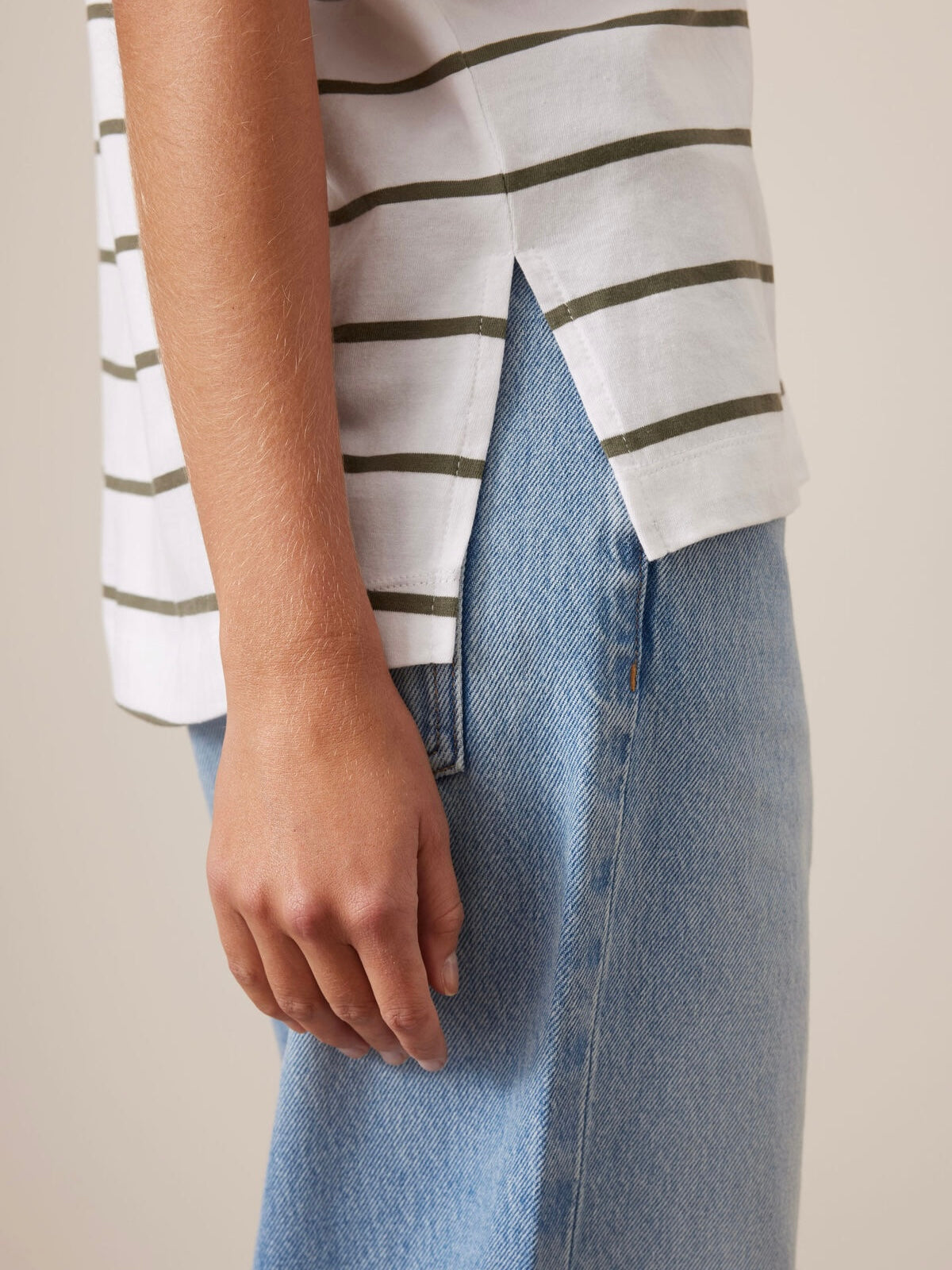 Stevie Slouchy Tee - Olive Stripe
