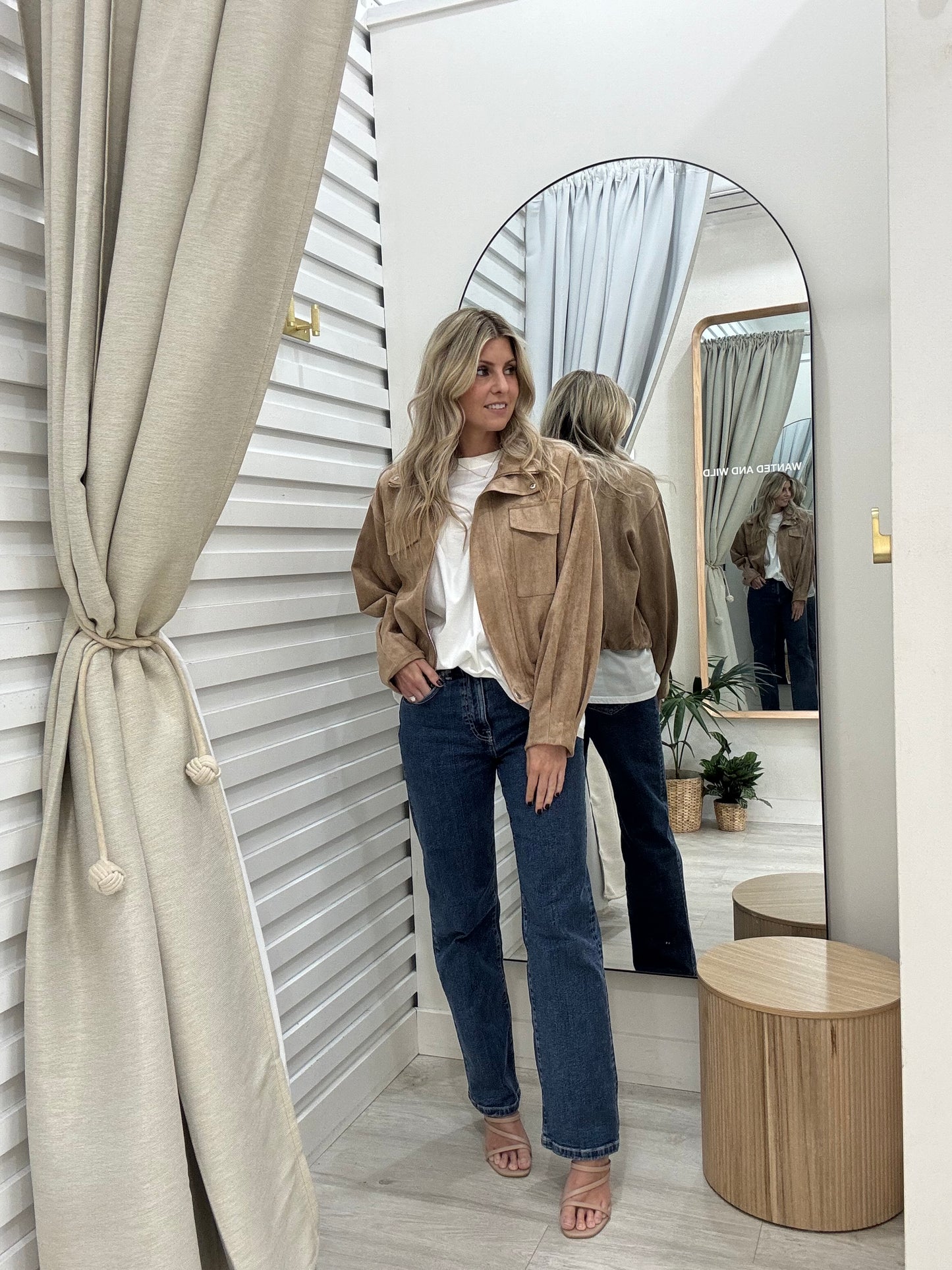 The High Neck Bomber Jacket - Beige