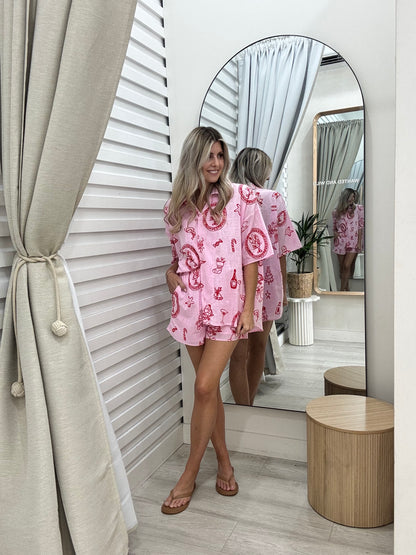 The Christmas Short Set -  Pink and Red