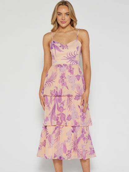 The Aster Floral Midi  Dress - Lilac