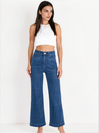 The Billie Wide Leg Jeans - Dark Blue Denim - WANTED AND WILD