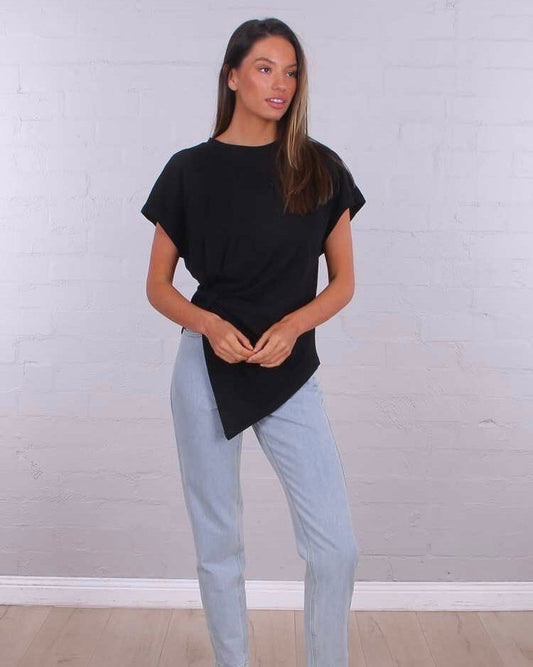 Boyfriend Asymmetrical Tee - Black - WANTED AND WILD