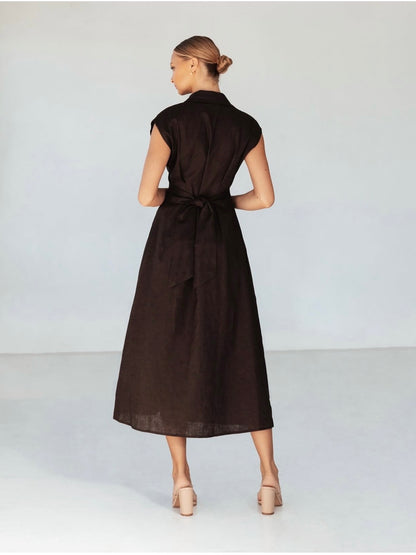 The Luxe Linen Dress - Chocolate