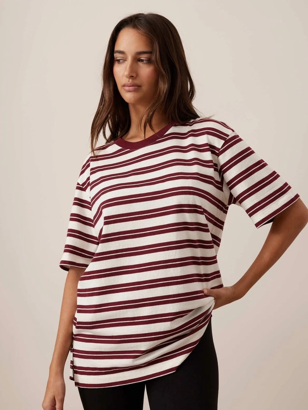 Lola Longline Tee - Burgundy / Milk Stripe