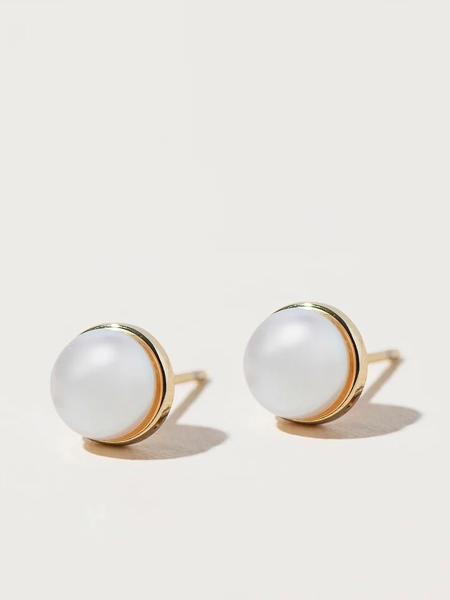 Pearl Bezel Set Stud Earrings