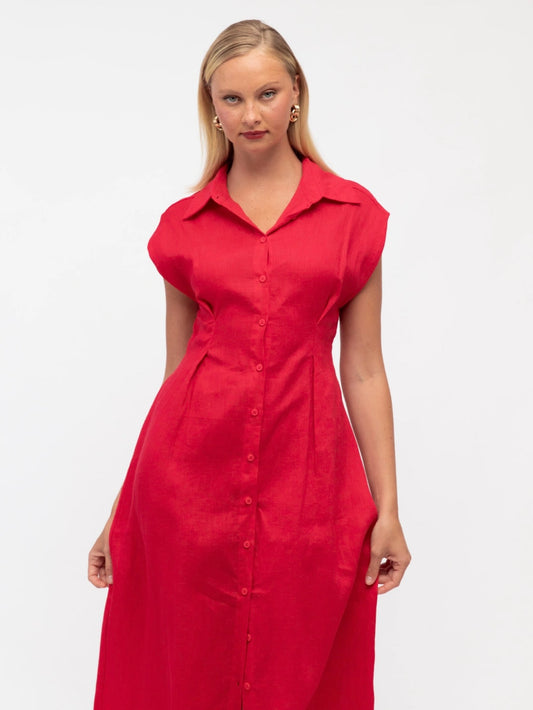 The Luxe Linen Dress - Raspberry