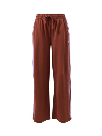 Gigi Wide Leg Terry Track Pants - Burnt Toffee Orchid Stripe