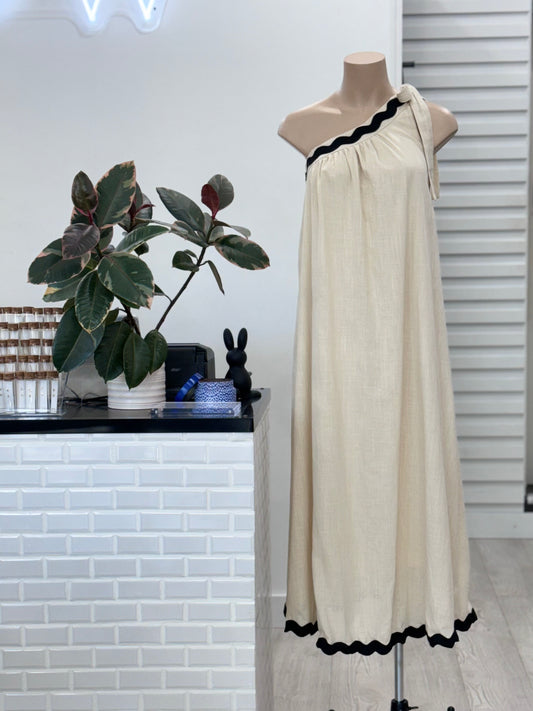 The Ric Rac One Shoulder Maxi Dress -  Cream